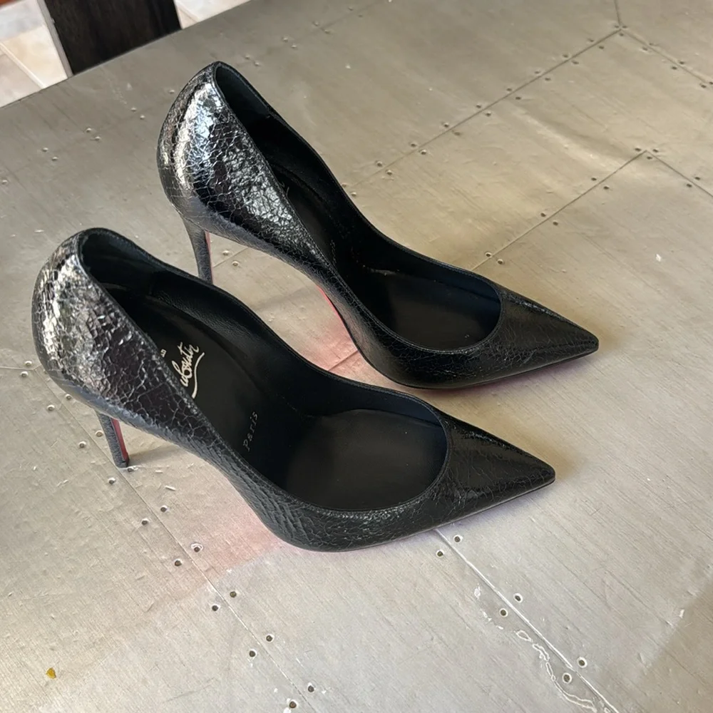 Christian Louboutin Kate 100mm black embossed print stiletto specchio star 39